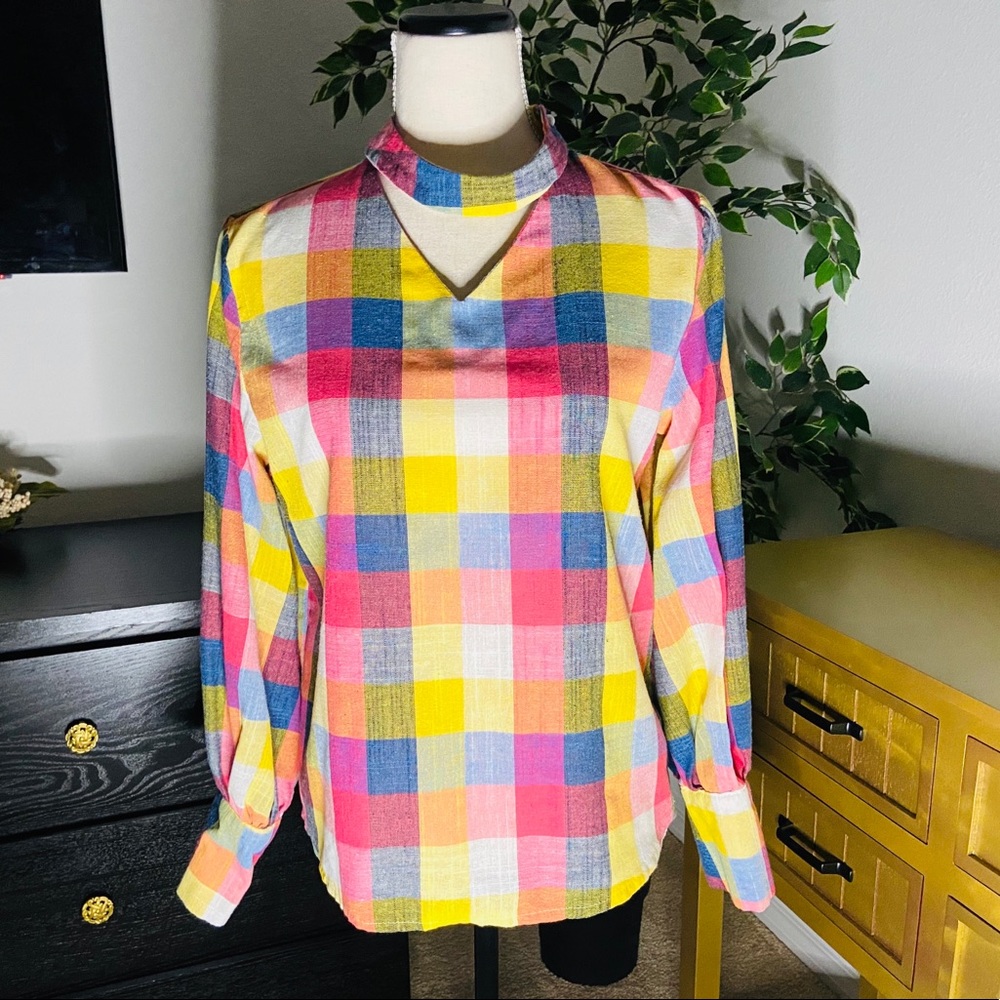 Color Block Plaid Top - Picture 2 of 8